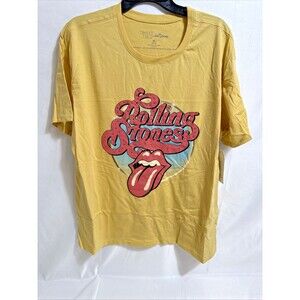 Rolling Stones T Shirt Women’s XL 16/18 Rhinestone Tongue Logo Yellow New